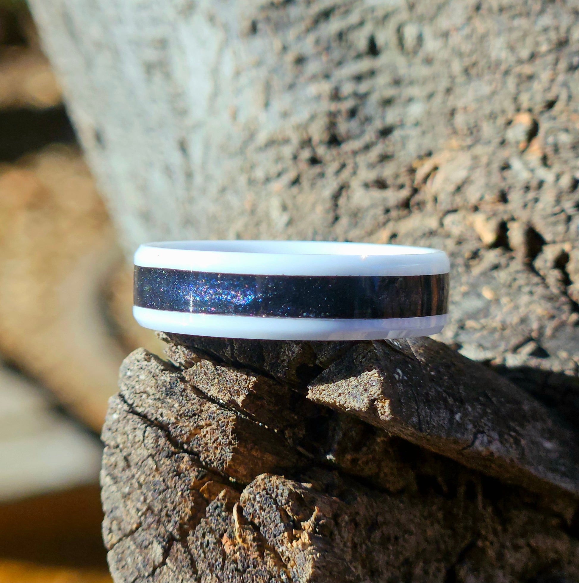 White Ceramic black metallic glitter inlay